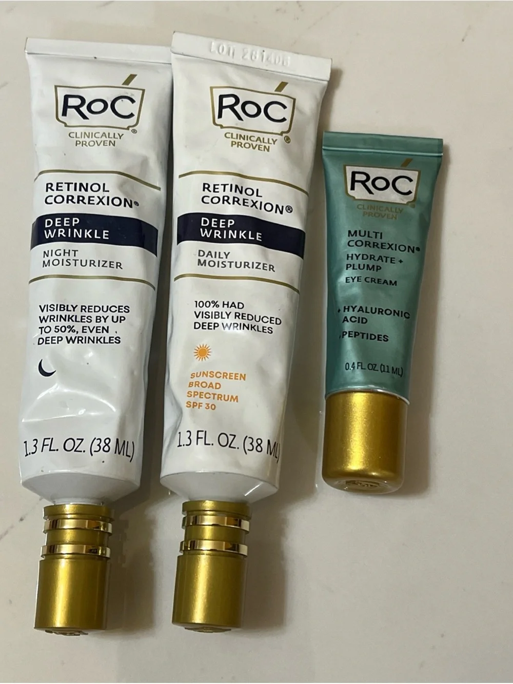 ROC retinol correxion deep wrinkle night and daily moisturizer and eye cream lot